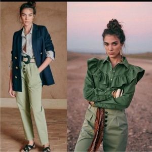 Sezane Austin paperbag waist belted trousers sz 34/ US 2